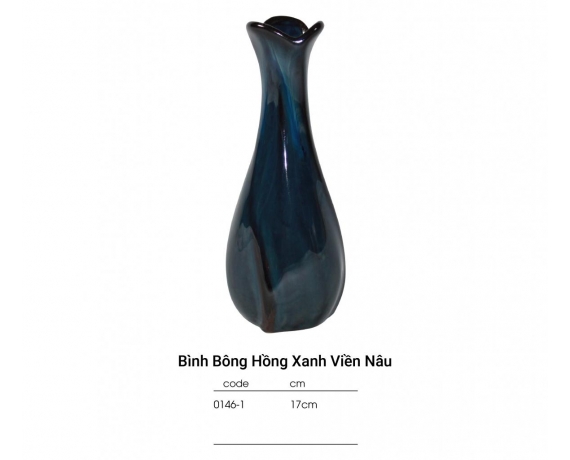 CP BO-BBN-Bình 17cm bông hồng xanh viền nâu